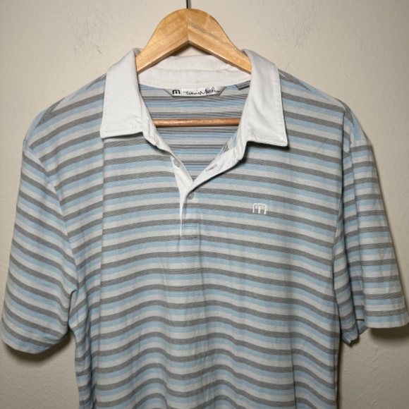 Travis Mathew Polo Shirt Men's LG White Striped Performance Golf Casual - Picture 2 of 6